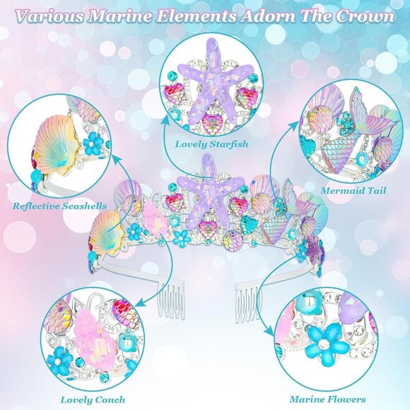 Mermaid Tiara Rhinestones Party Crown for Women Dress Up Birthday Accessories - Picture 3 of 5